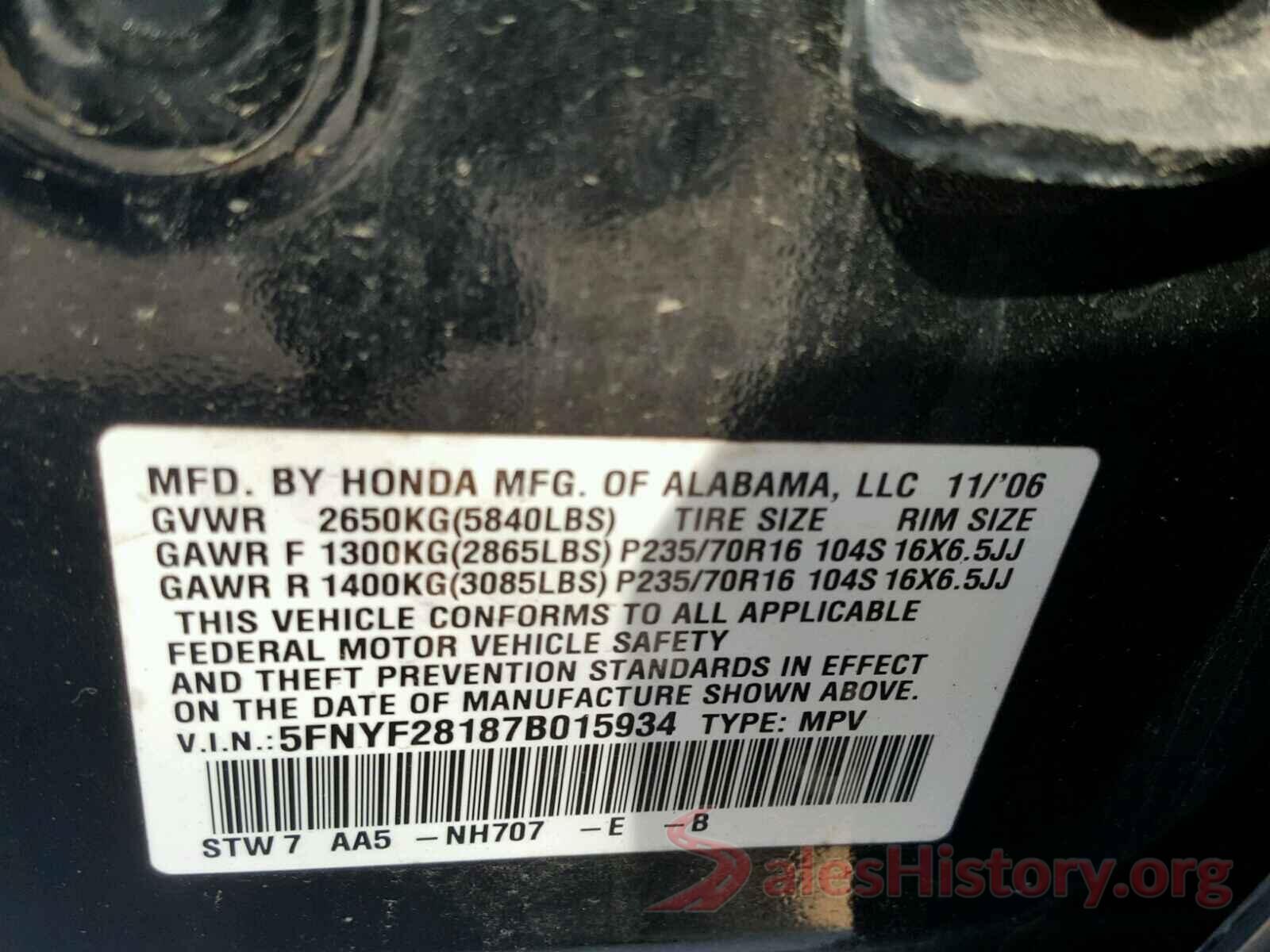 3N1AB7AP0KY280761 2007 HONDA PILOT