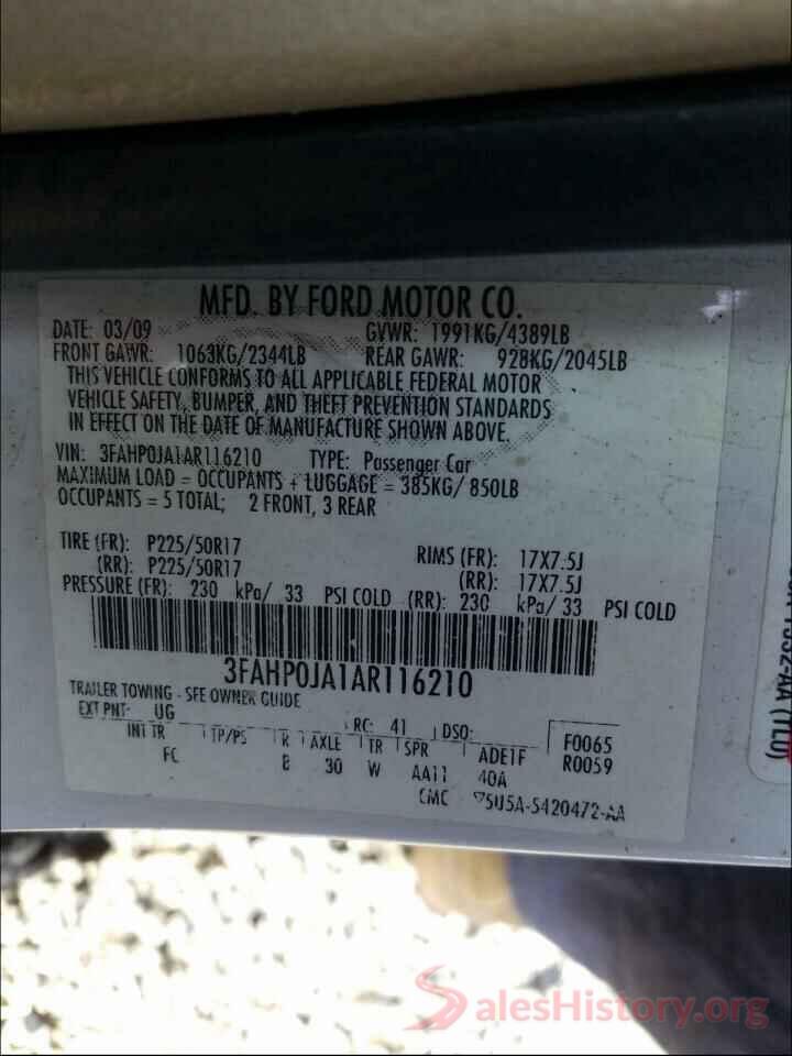 5NPDH4AE3GH669579 2010 FORD FUSION