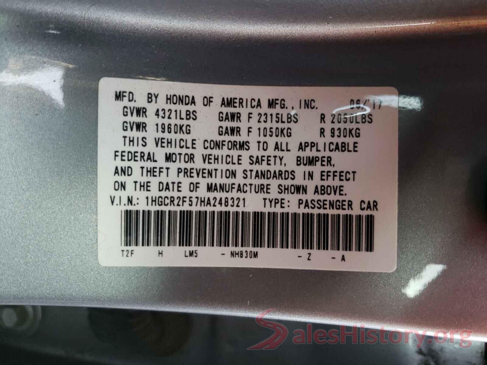 1HGCR2F57HA248321 2017 HONDA ACCORD