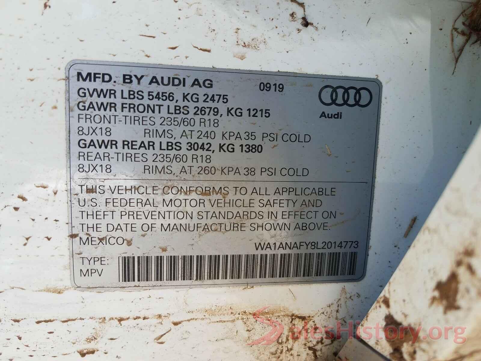 WA1ANAFY8L2014773 2020 AUDI Q5