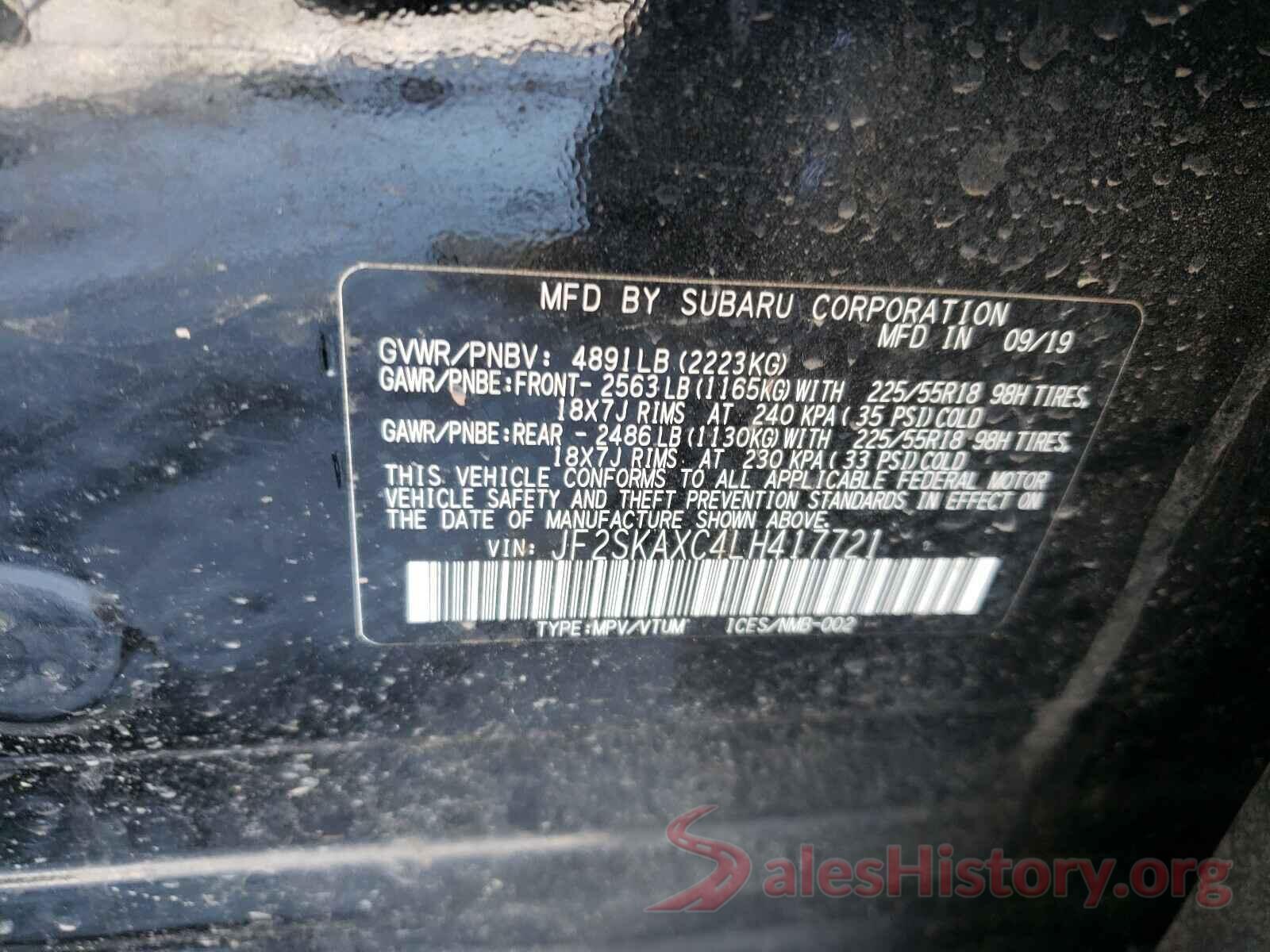 JF2SKAXC4LH417721 2020 SUBARU FORESTER