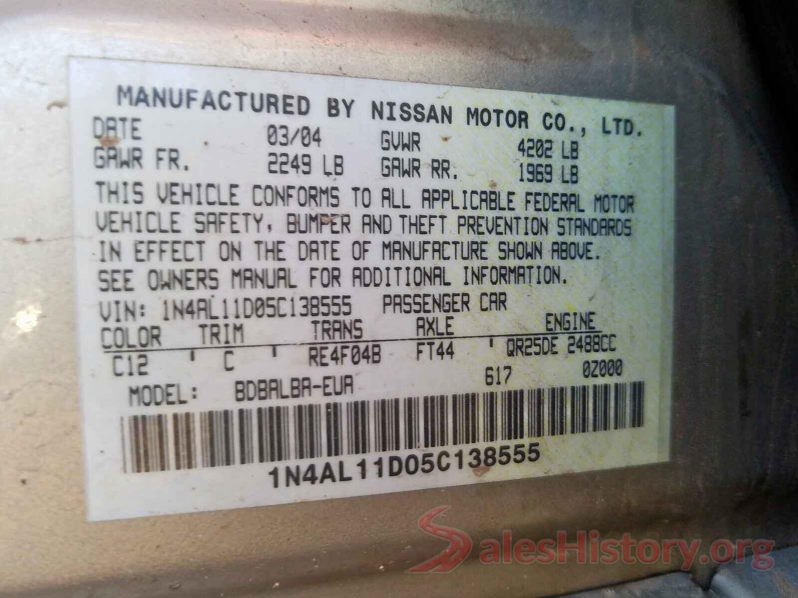 4T1M11AK0LU938237 2005 NISSAN ALTIMA