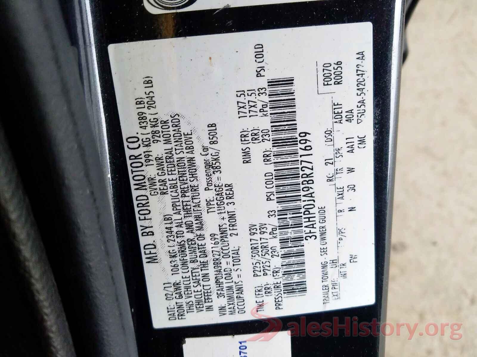 1FBZX2YG7JKA70847 2011 FORD FUSION