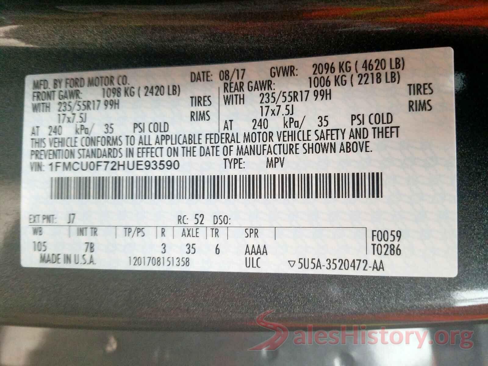 4T1BF1FK0HU711056 2017 FORD ESCAPE