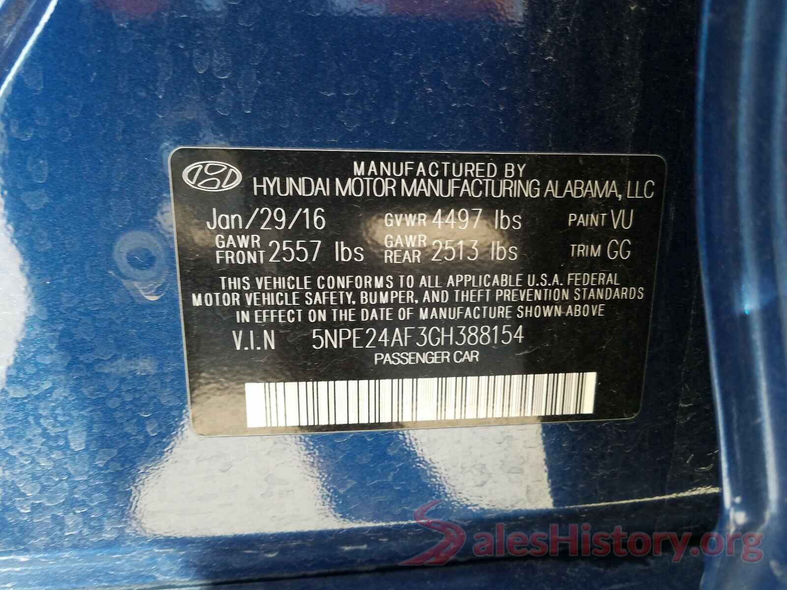 5NPE24AF3GH388154 2016 HYUNDAI SONATA