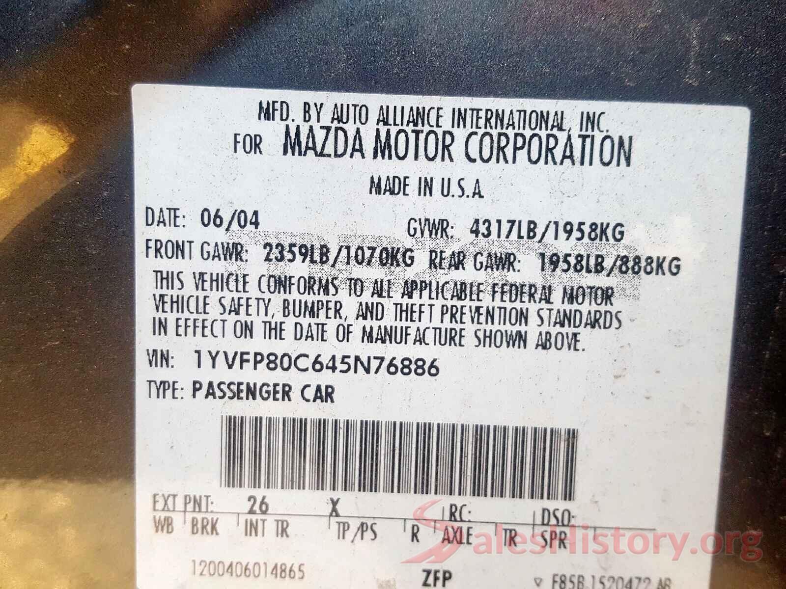 4T1BF1FK3HU314036 2004 MAZDA 6