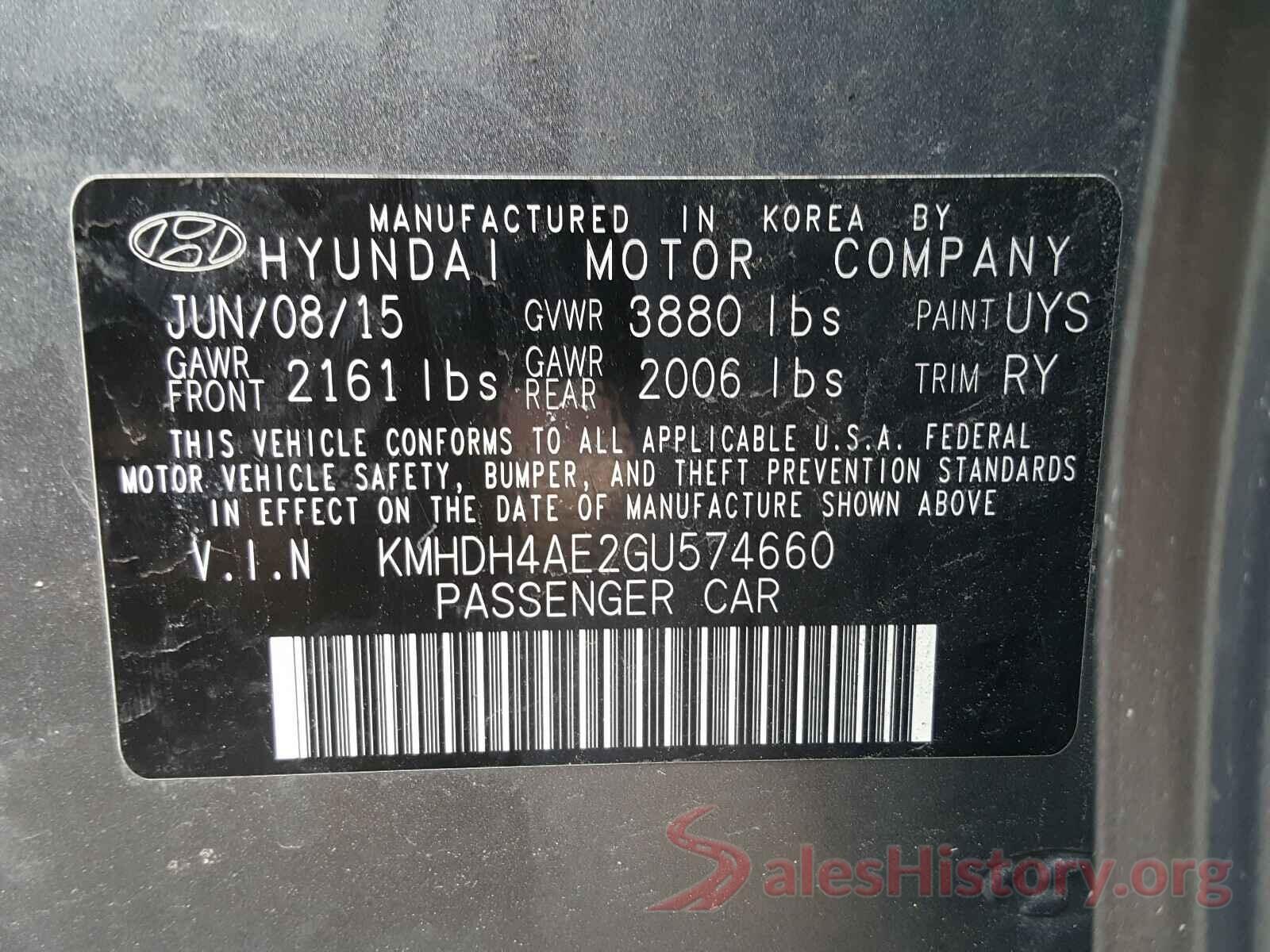 KMHDH4AE2GU574660 2016 HYUNDAI ELANTRA