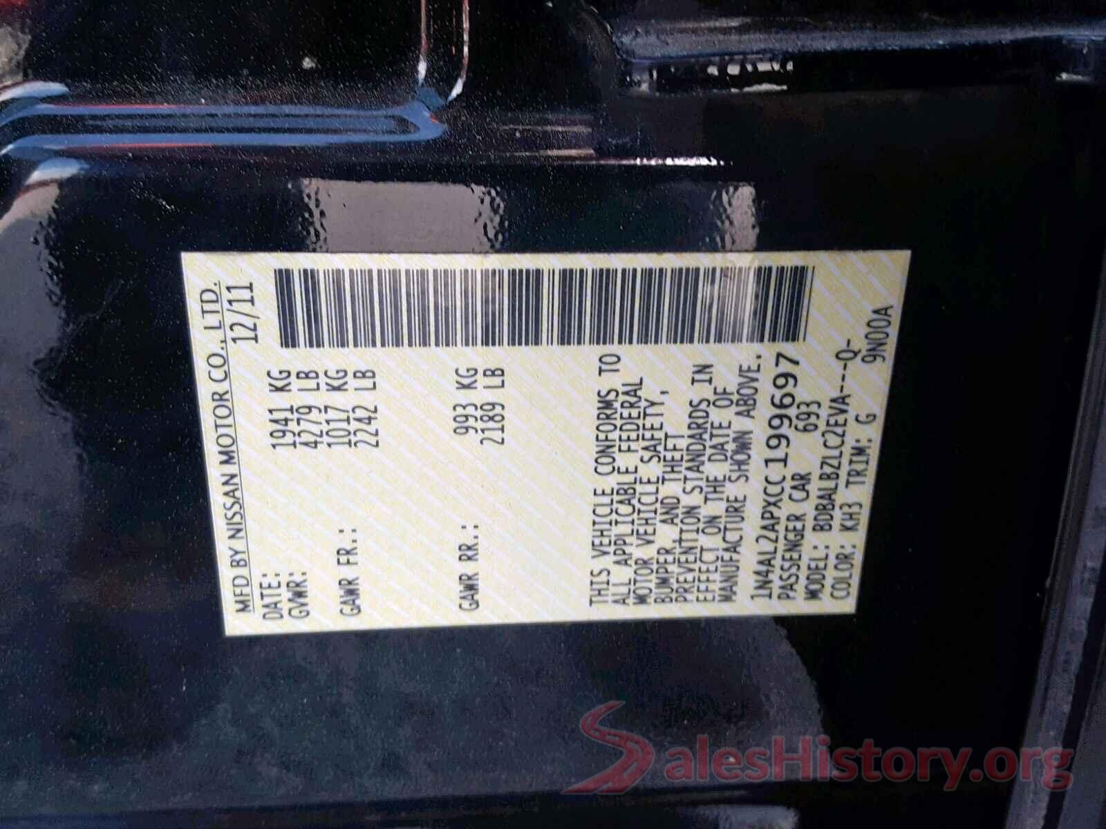 WP0BB2A9XKS125235 2012 NISSAN ALTIMA BAS