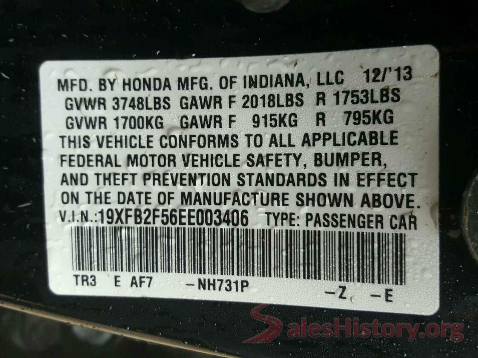 3MYDLBYV8JY322639 2014 HONDA CIVIC