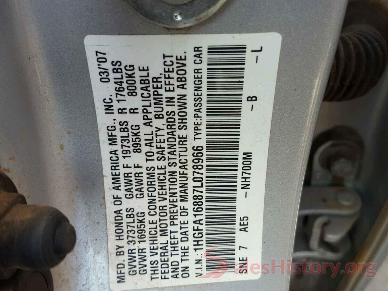 3N1AB7AP1GL659031 2007 HONDA CIVIC