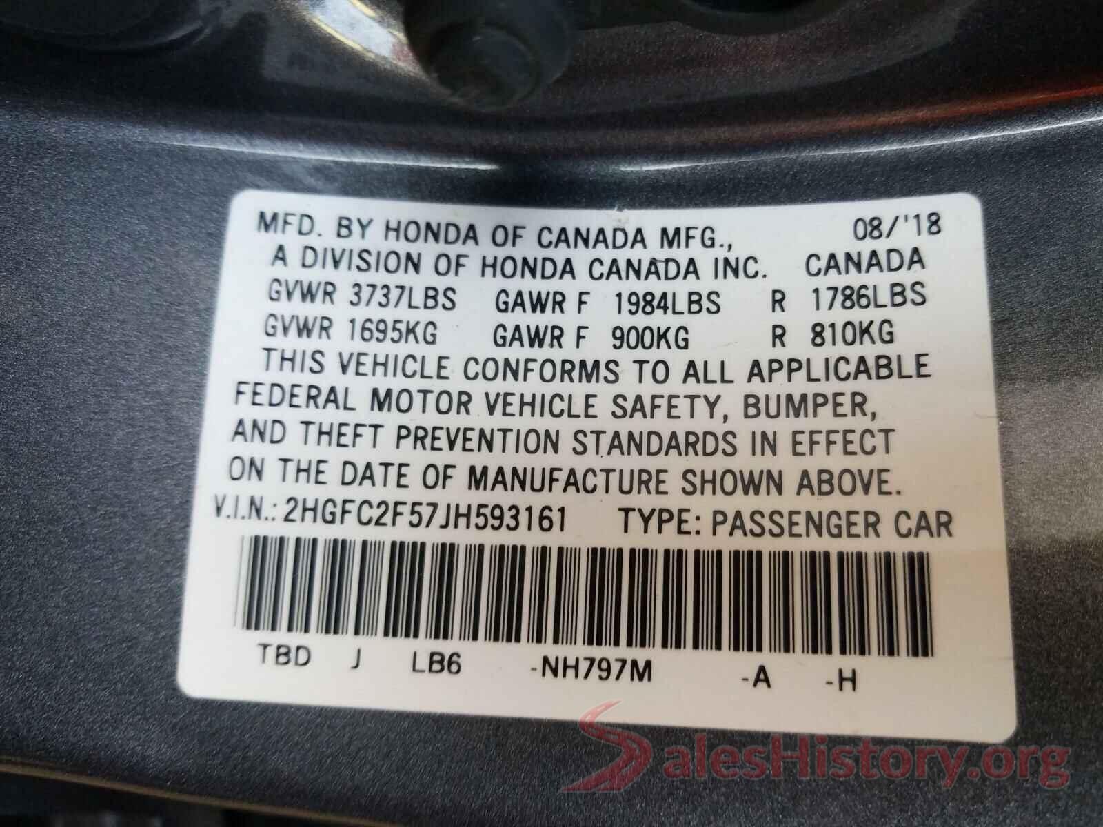 2HGFC2F57JH593161 2018 HONDA CIVIC