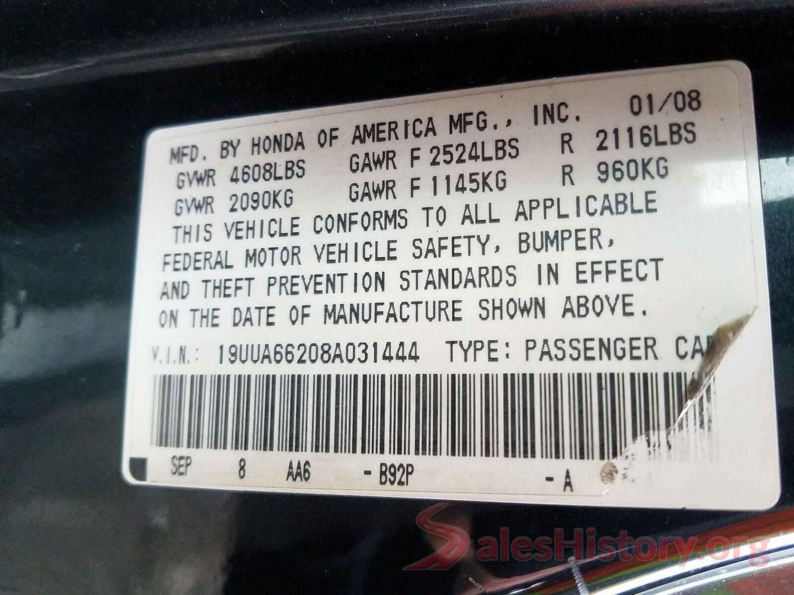 5YFBURHE4GP558807 2008 ACURA TL