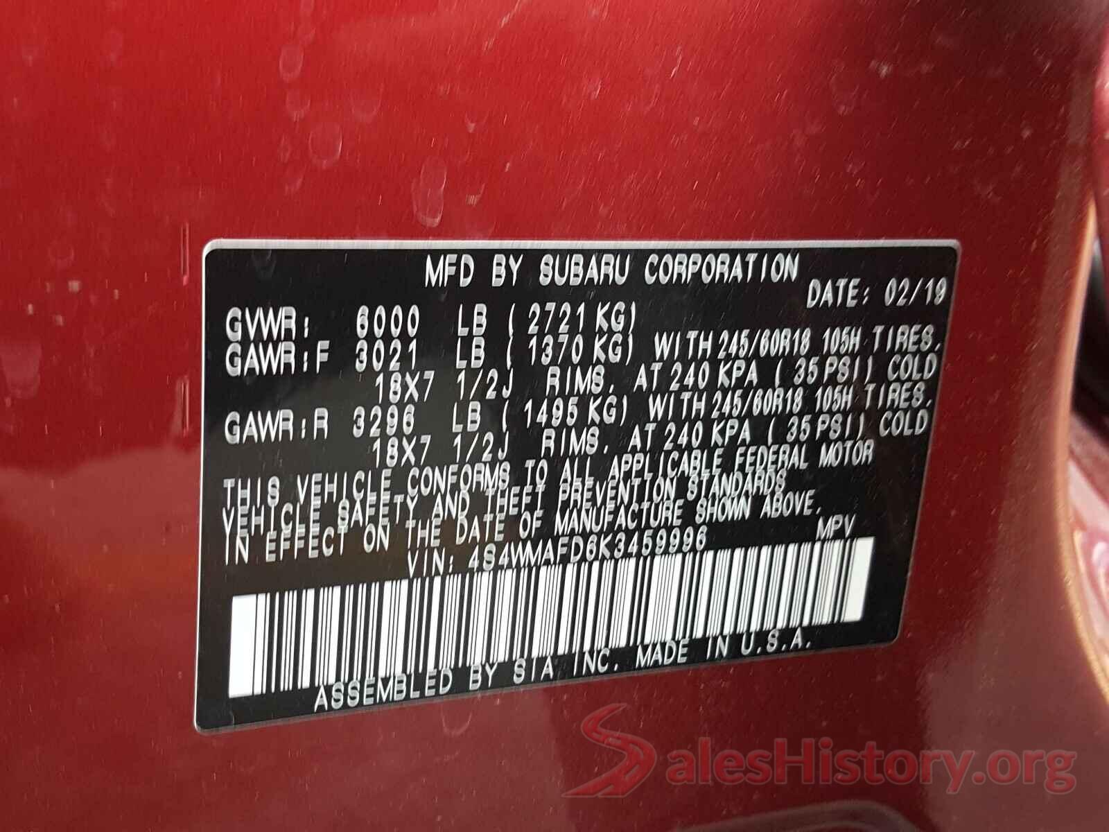 4S4WMAFD6K3459996 2019 SUBARU ALL MODELS