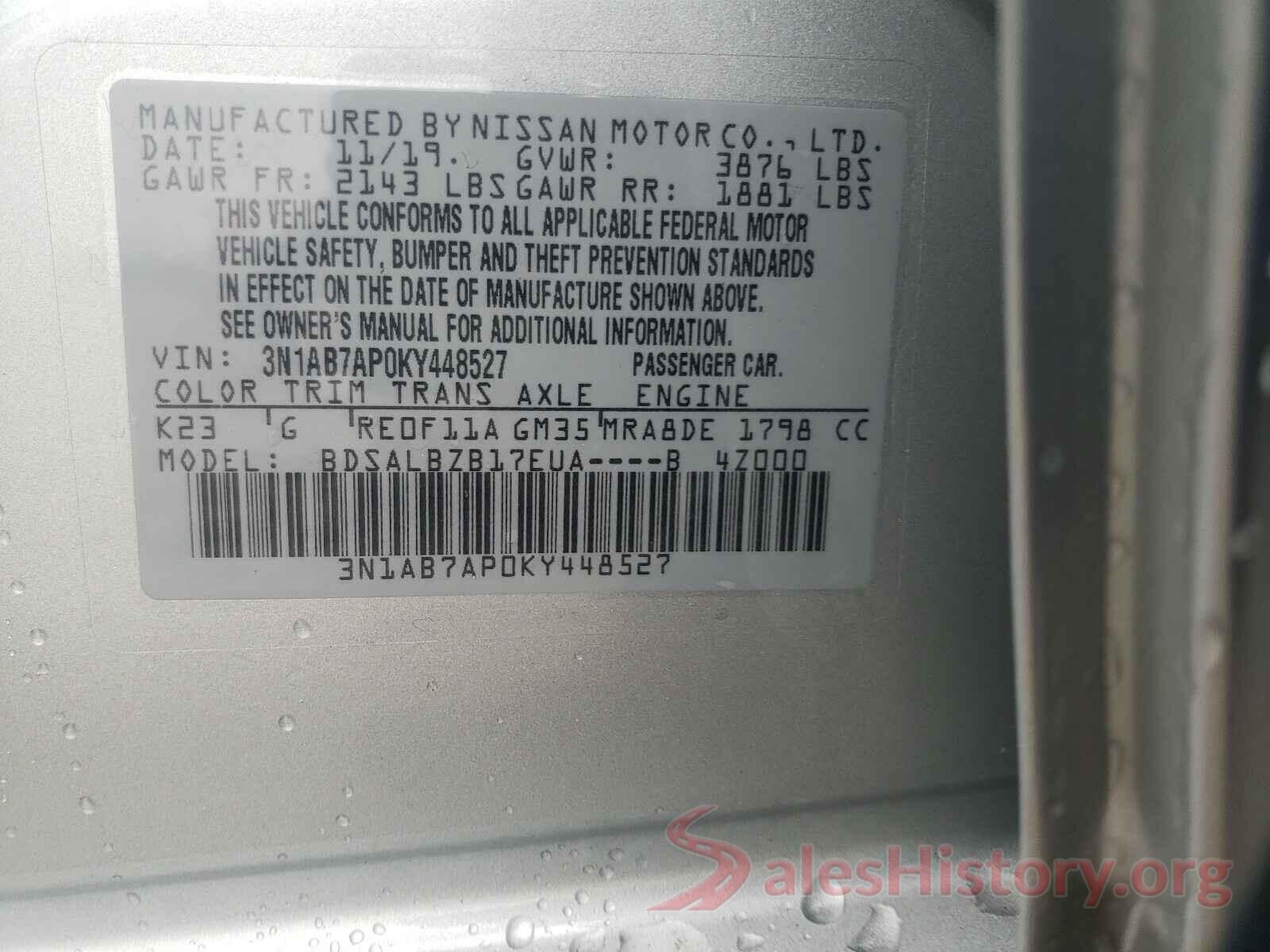 3N1AB7AP0KY448527 2019 NISSAN SENTRA