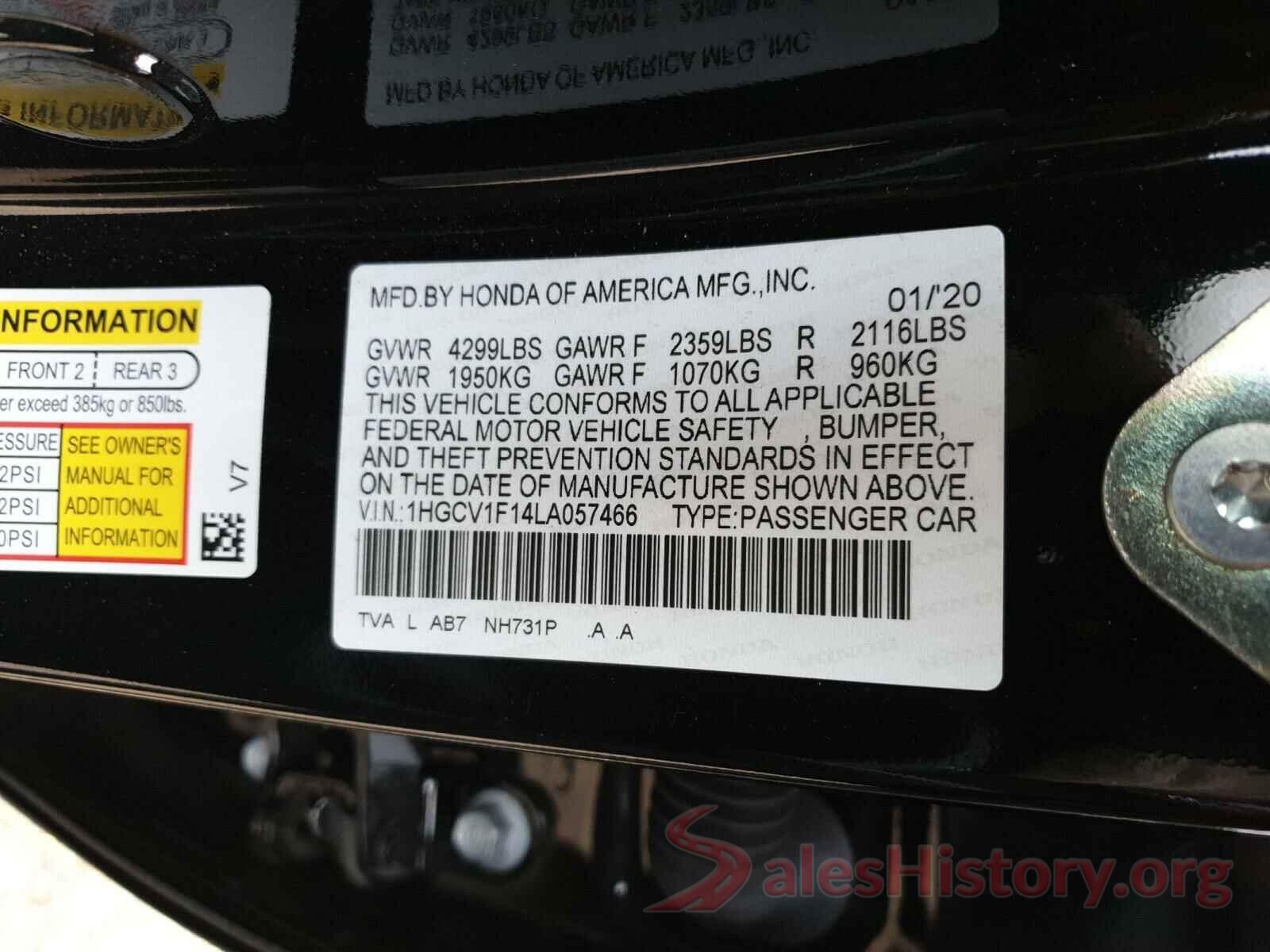 1HGCV1F14LA057466 2020 HONDA ACCORD