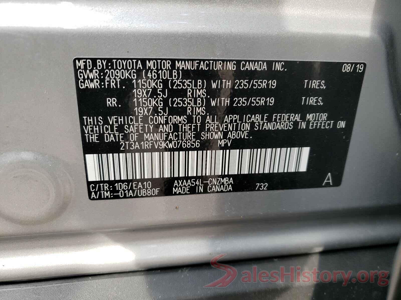 2T3A1RFV9KW076856 2019 TOYOTA RAV4