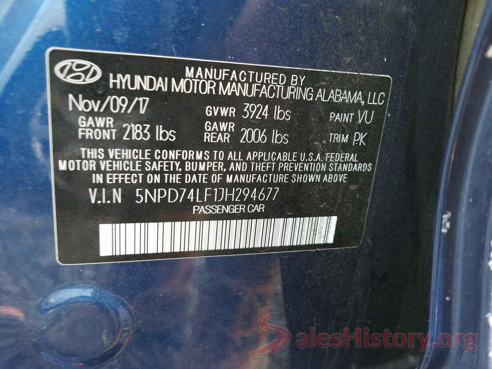 5NPD74LF1JH294677 2018 HYUNDAI ELANTRA