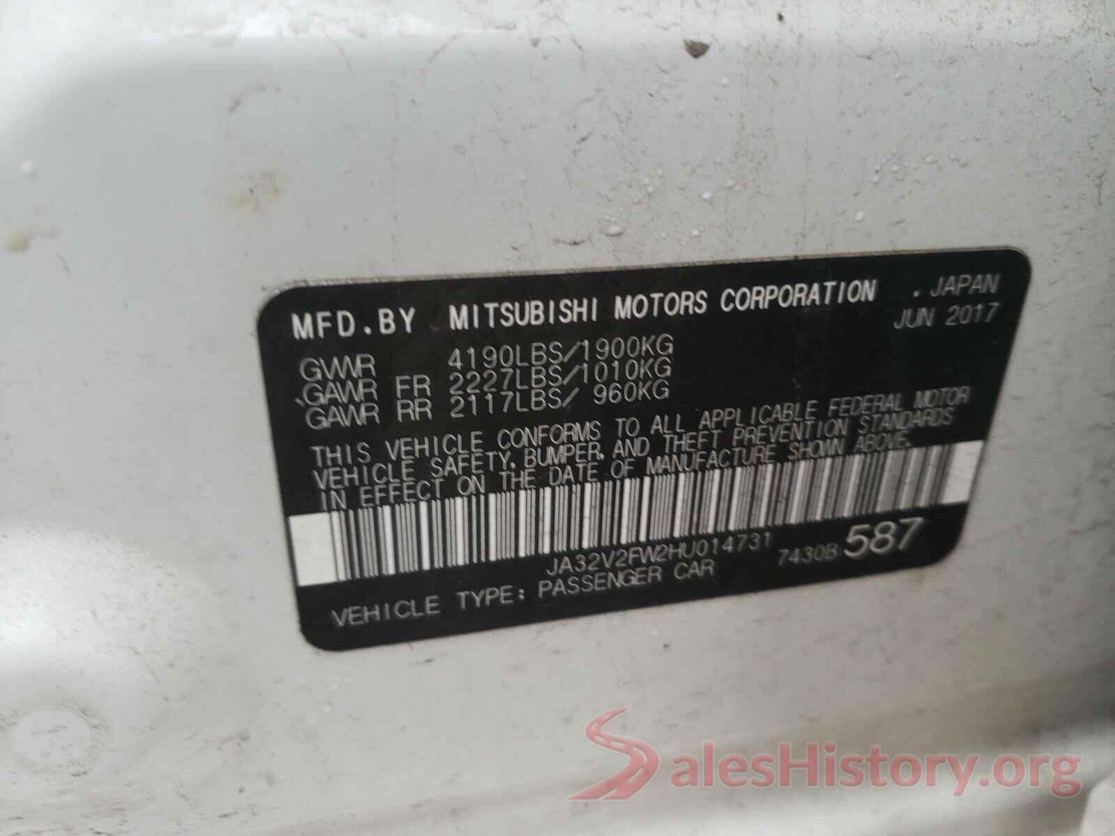 JA32V2FW2HU014731 2017 MITSUBISHI LANCER