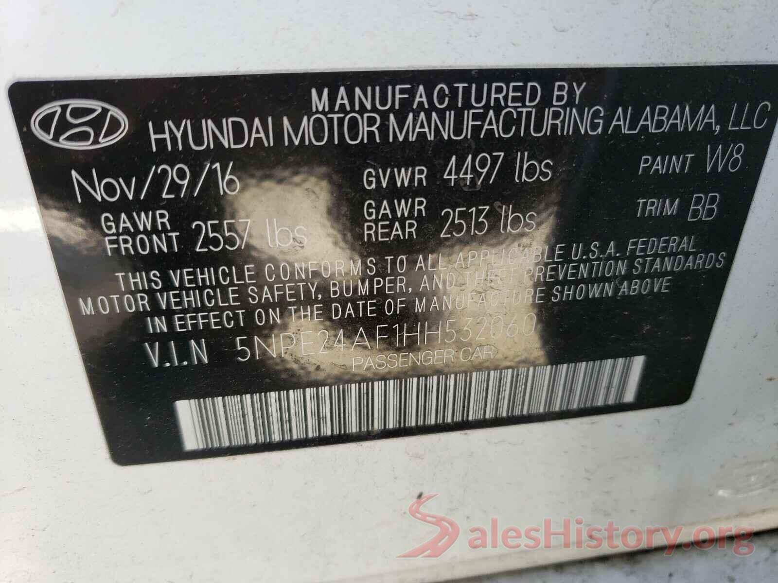 5NPE24AF1HH532060 2017 HYUNDAI SONATA