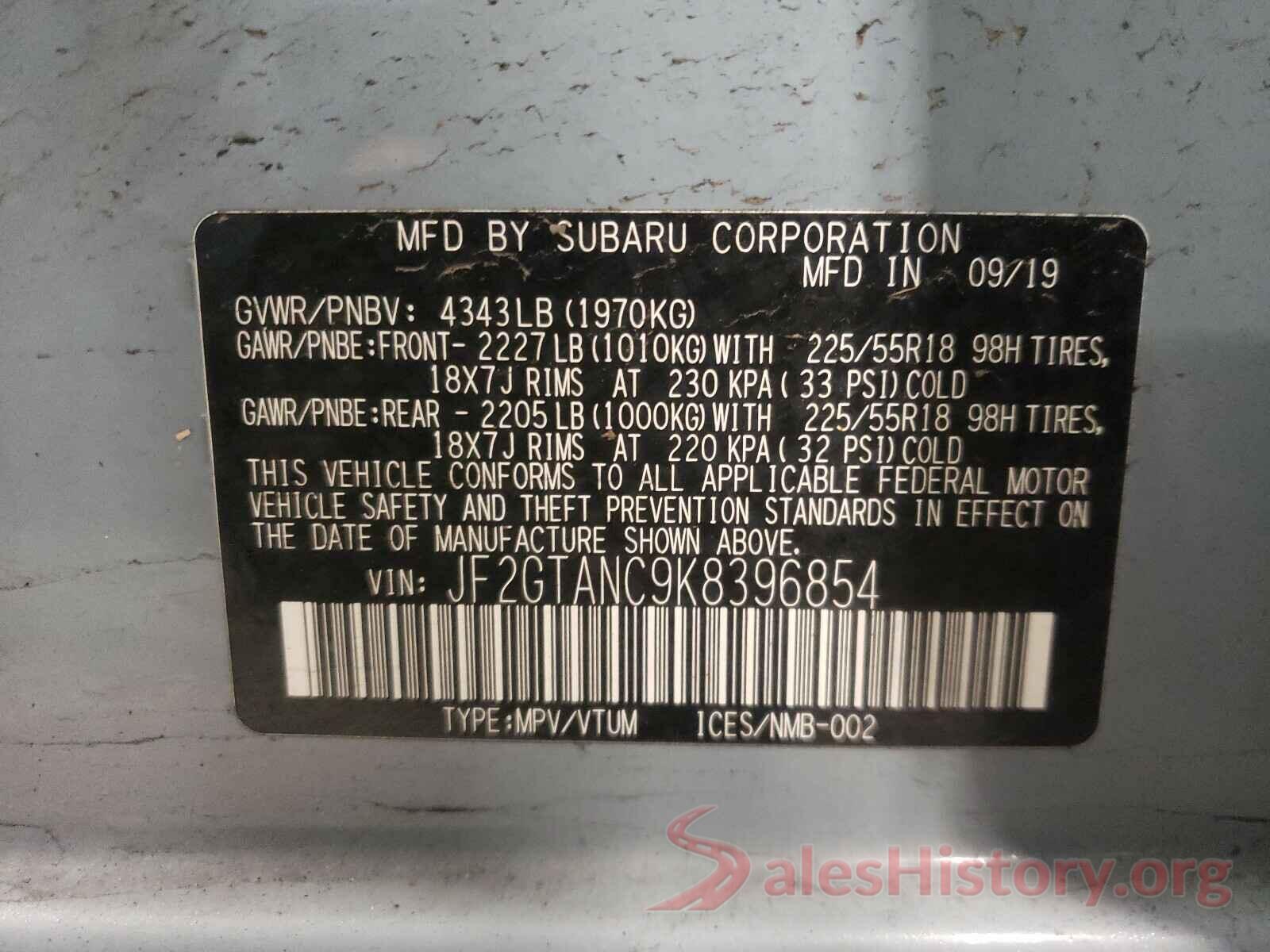 JF2GTANC9K8396854 2019 SUBARU CROSSTREK