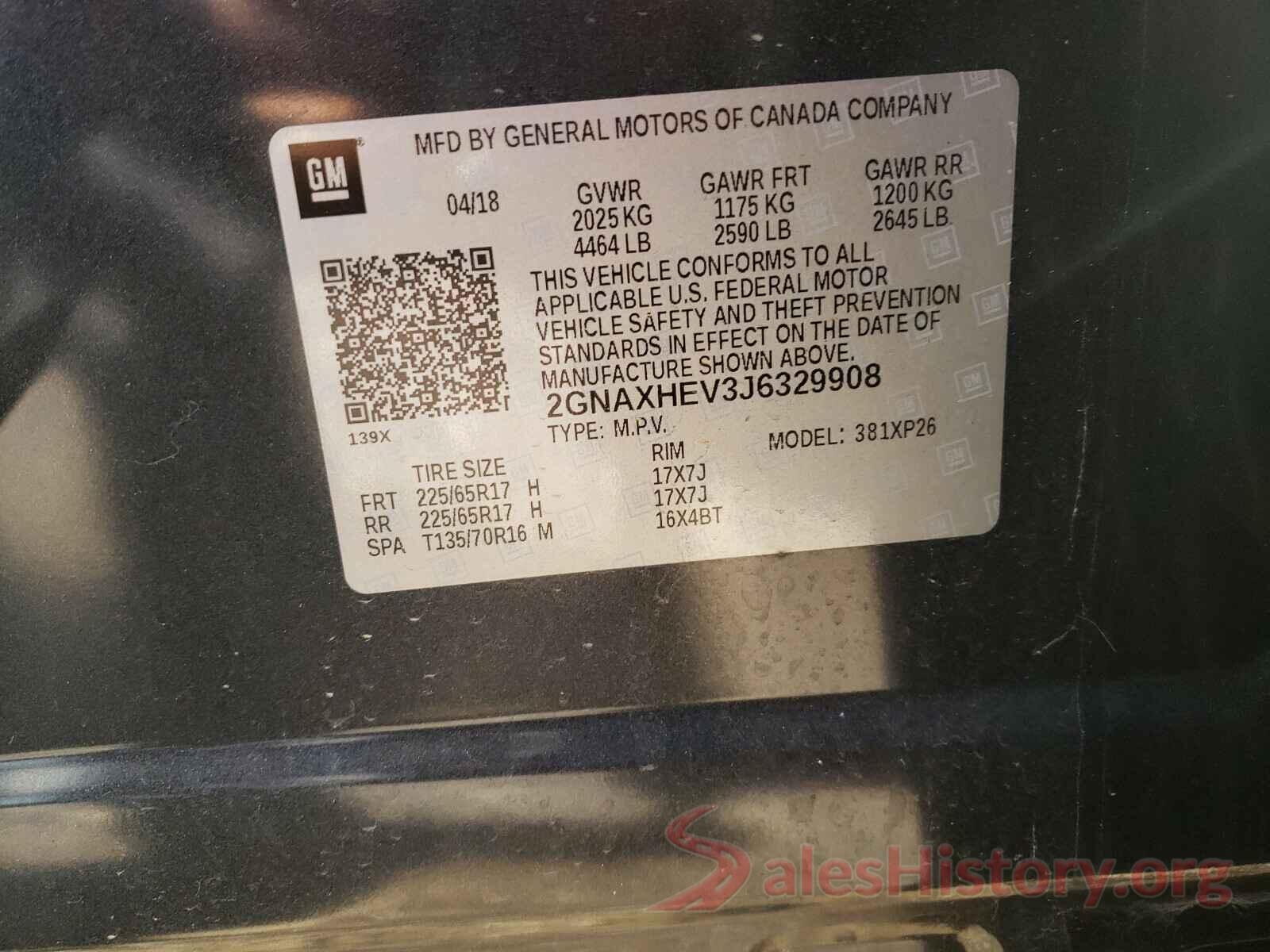 2GNAXHEV3J6329908 2018 CHEVROLET EQUINOX