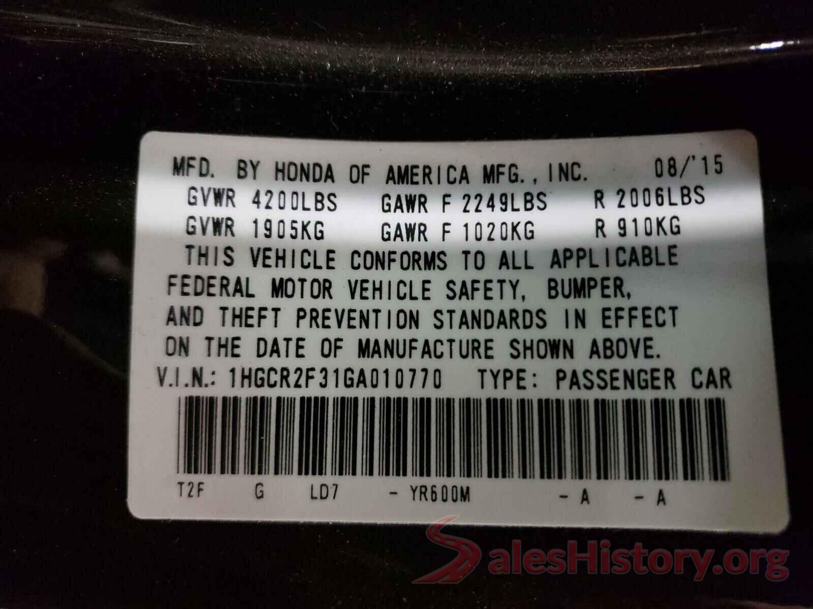 1HGCR2F31GA010770 2016 HONDA ACCORD