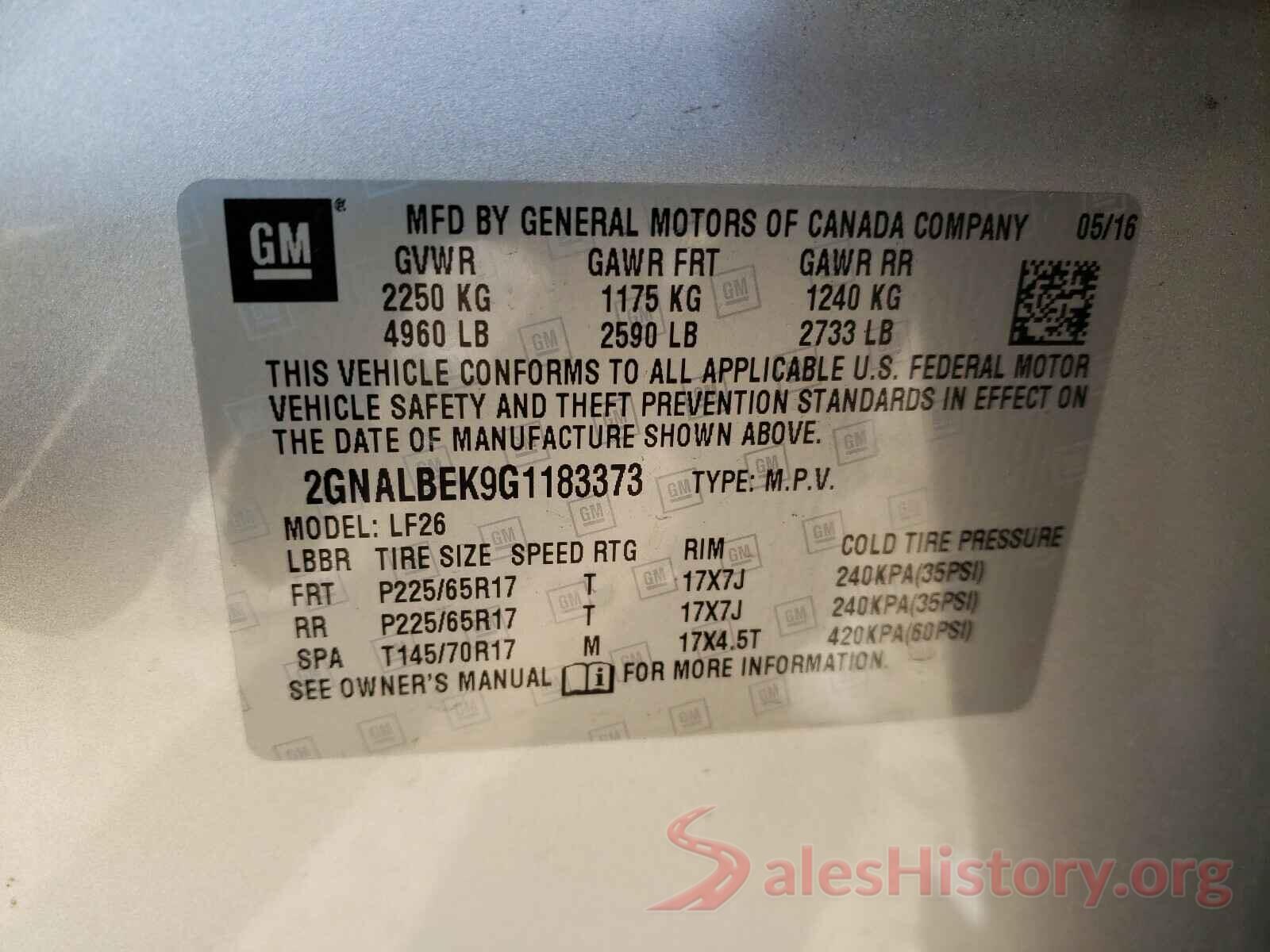 2GNALBEK9G1183373 2016 CHEVROLET EQUINOX