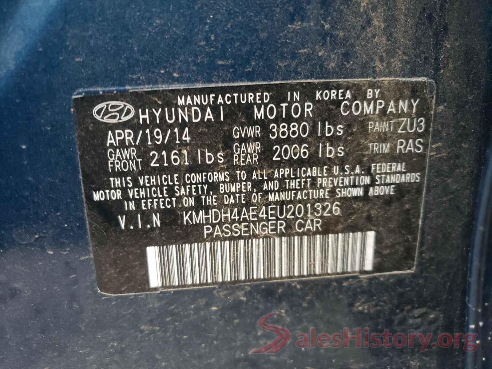 5TDJW5G1XGS136125 2014 HYUNDAI ELANTRA