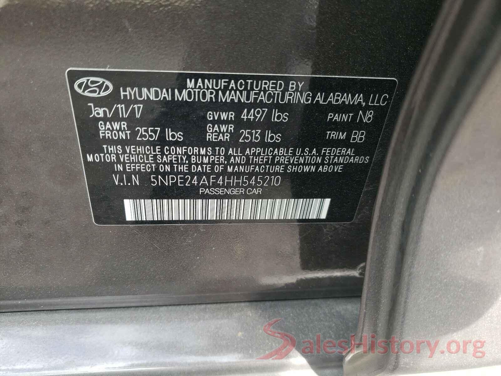 5NPE24AF4HH545210 2017 HYUNDAI SONATA