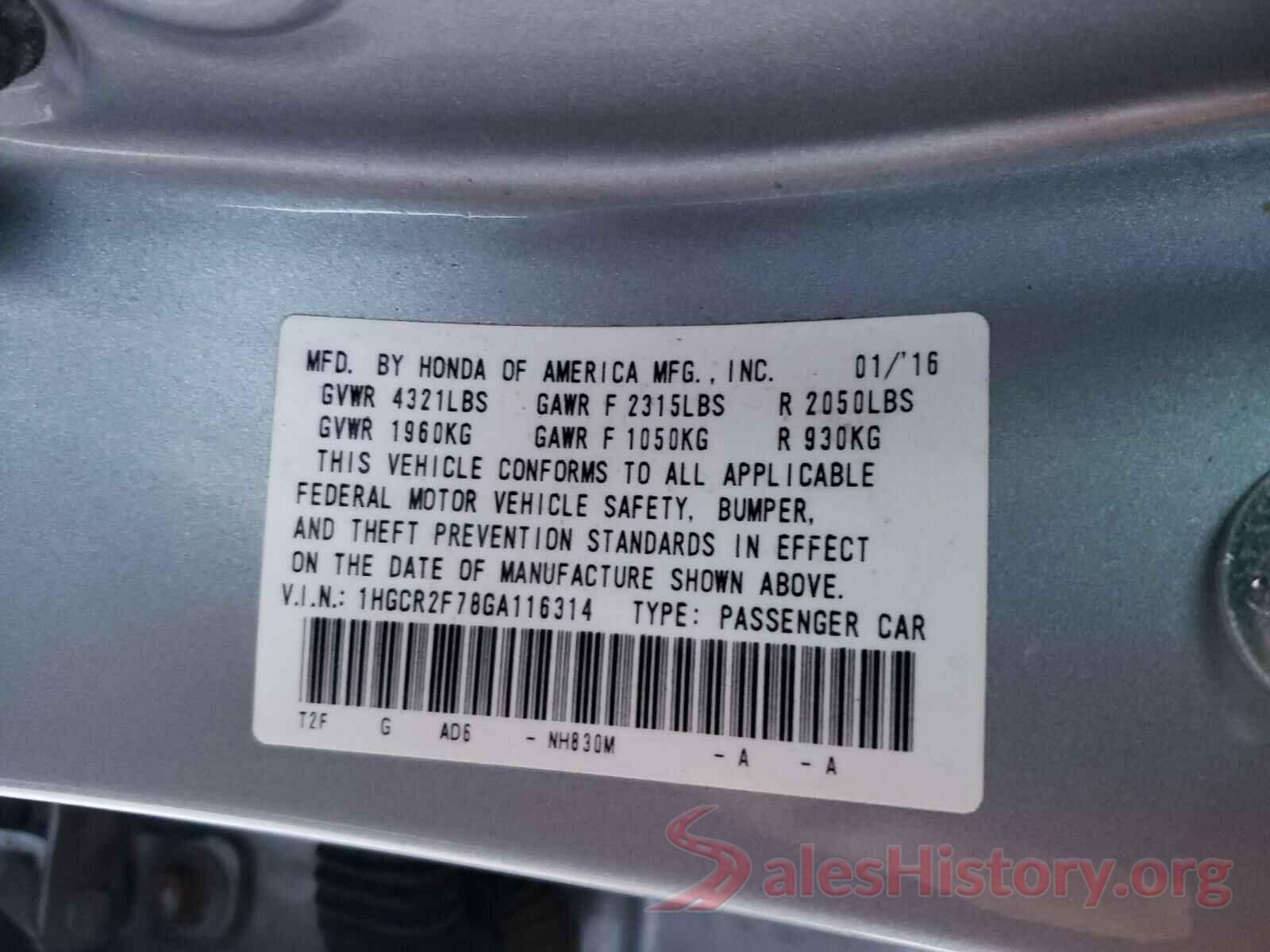 1HGCR2F78GA116314 2016 HONDA ACCORD