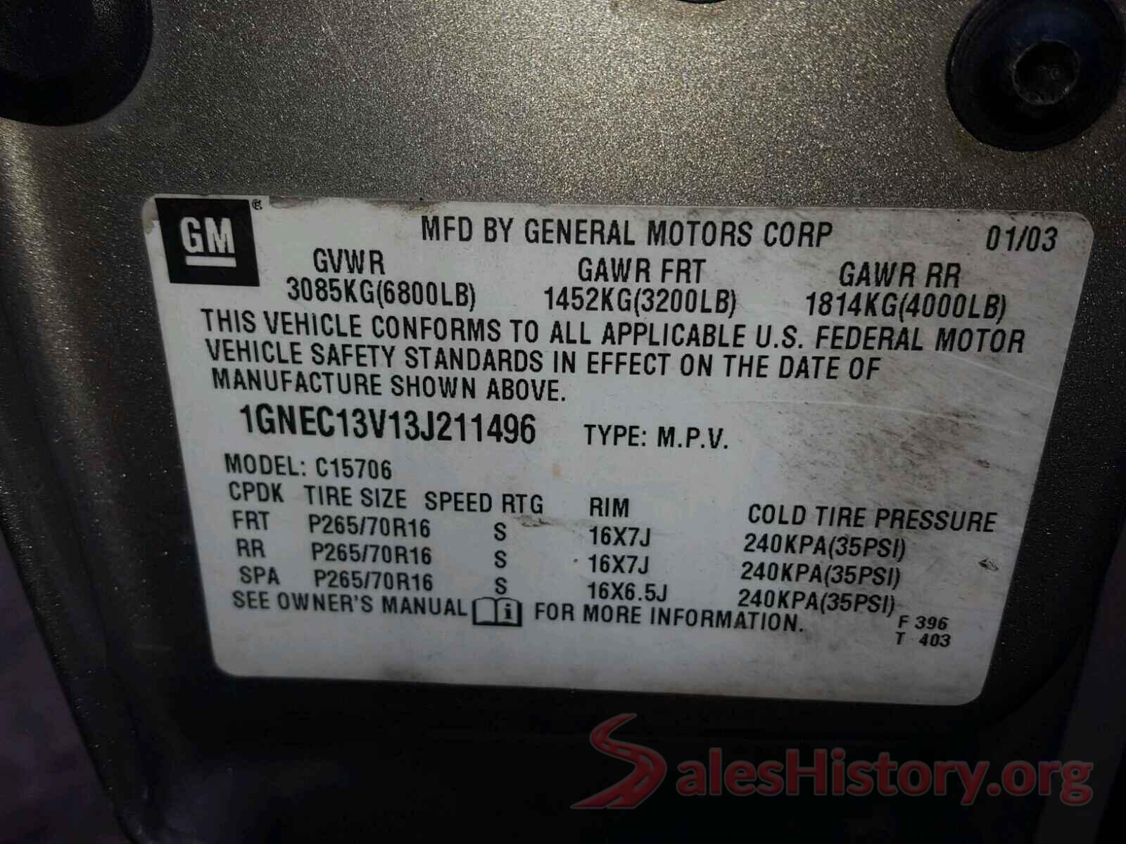 5XXGT4L38JG265929 2003 CHEVROLET TAHOE