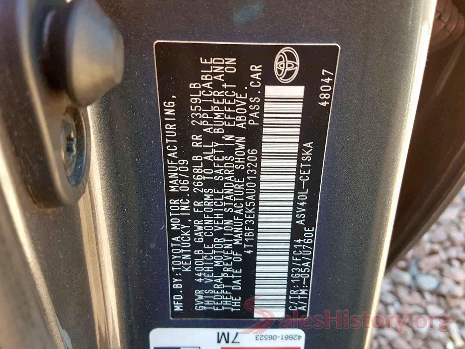 4T1BF3EK5AU013206 2010 TOYOTA CAMRY BASE