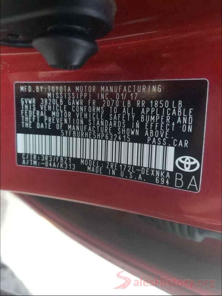 5YFBURHE5HP632415 2017 TOYOTA COROLLA