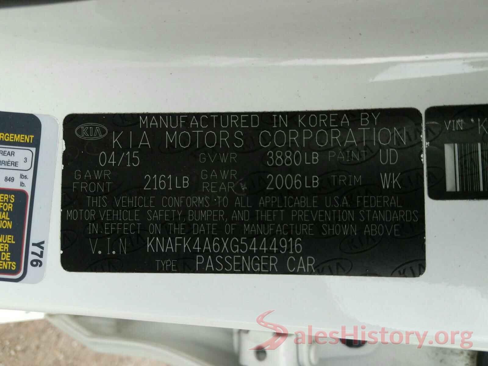 KNAFK4A6XG5444916 2016 KIA FORTE