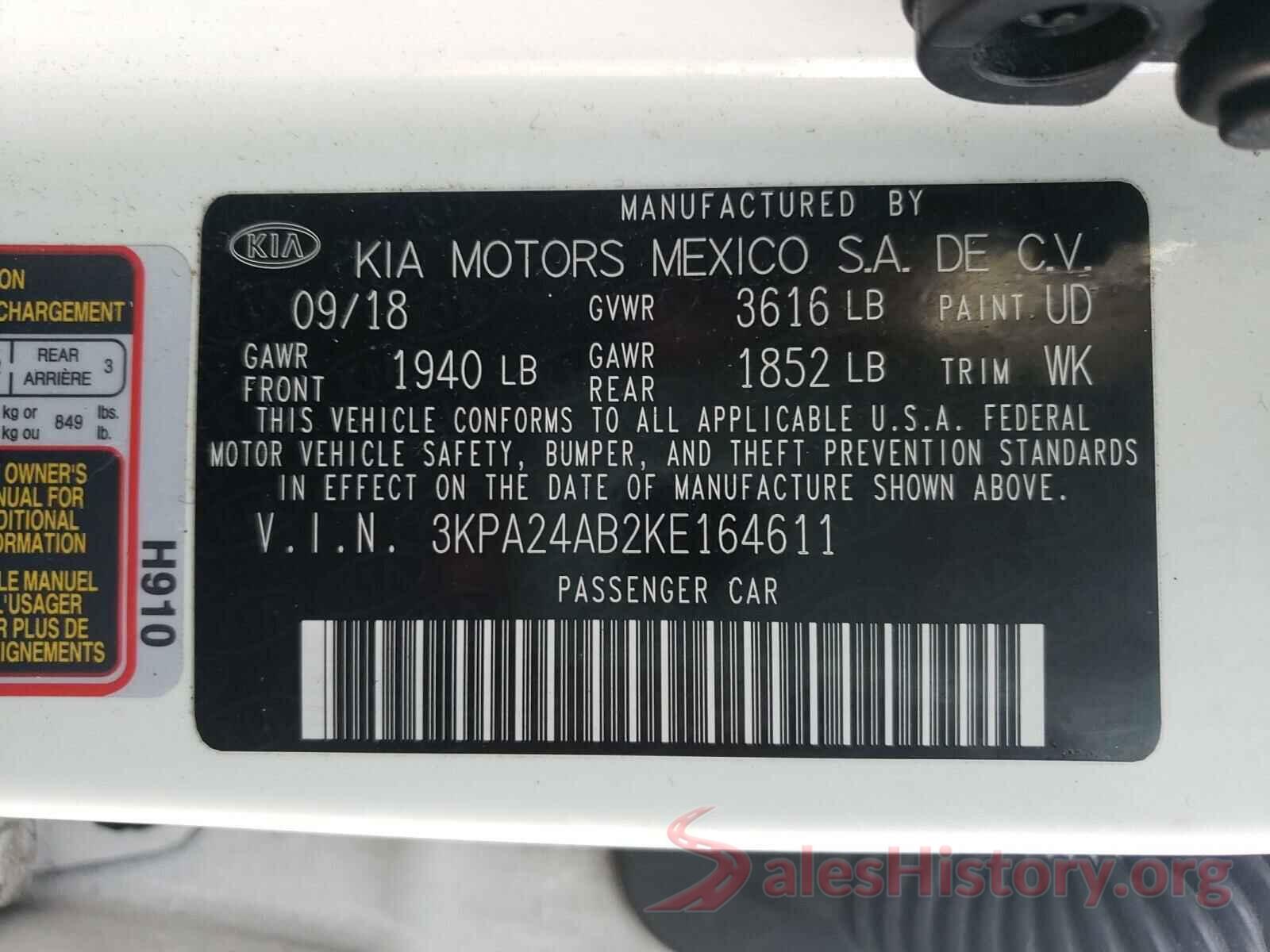 3KPA24AB2KE164611 2019 KIA RIO