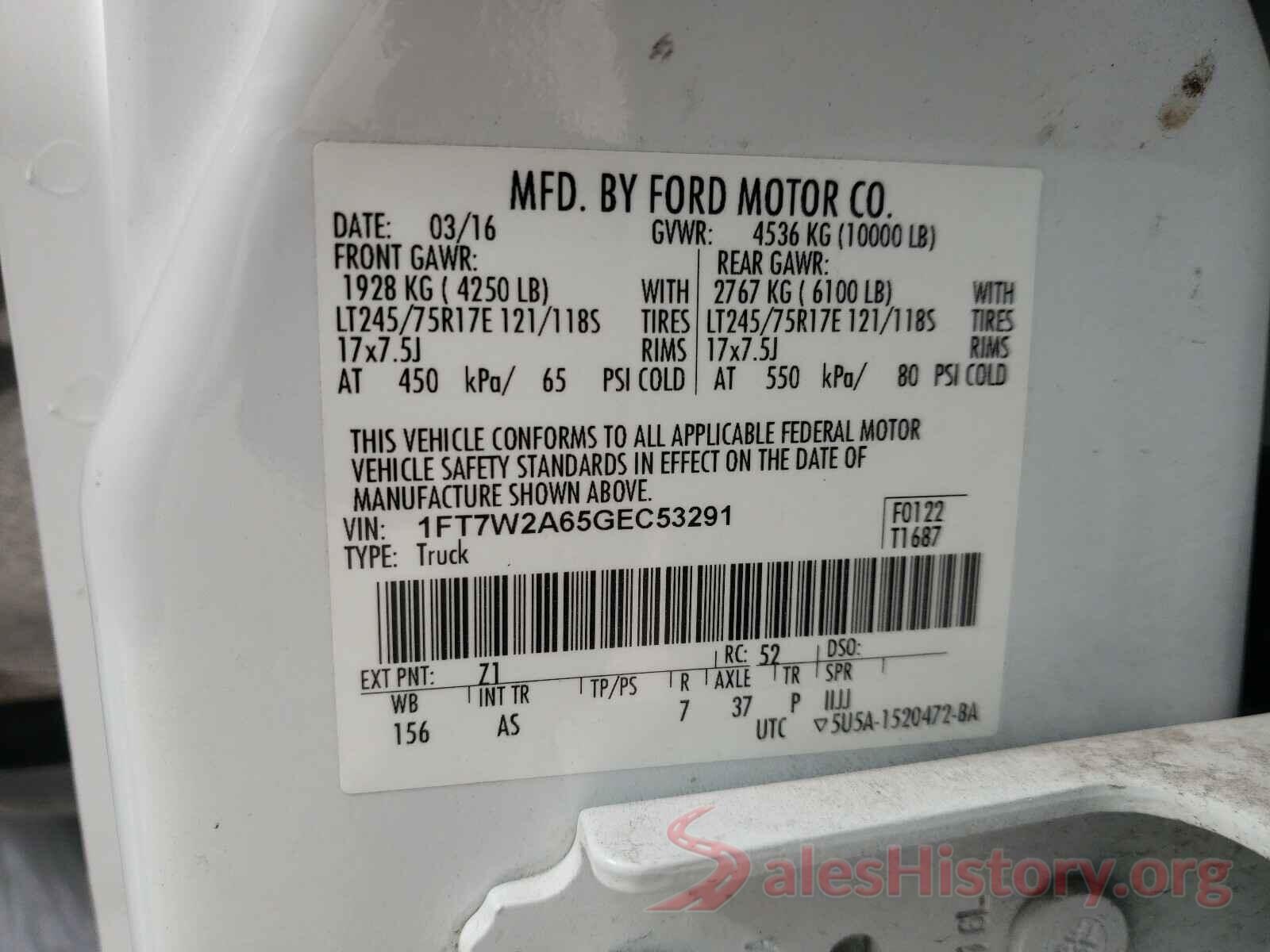 1FT7W2A65GEC53291 2016 FORD F250