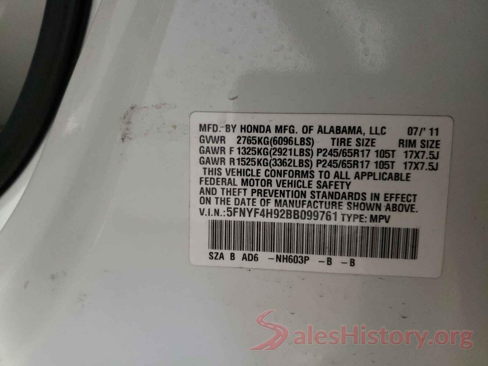 JTJHGKFA2L2009220 2011 HONDA PILOT