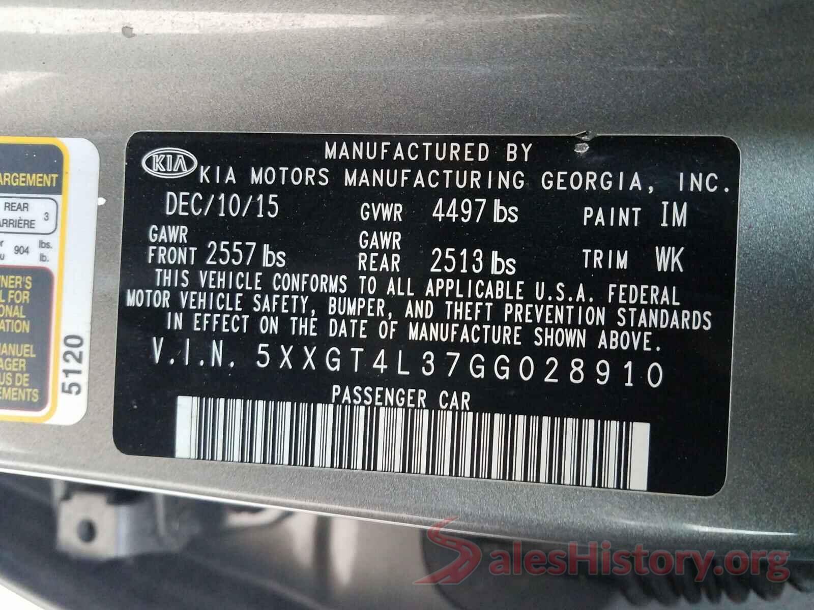 5XXGT4L37GG028910 2016 KIA OPTIMA