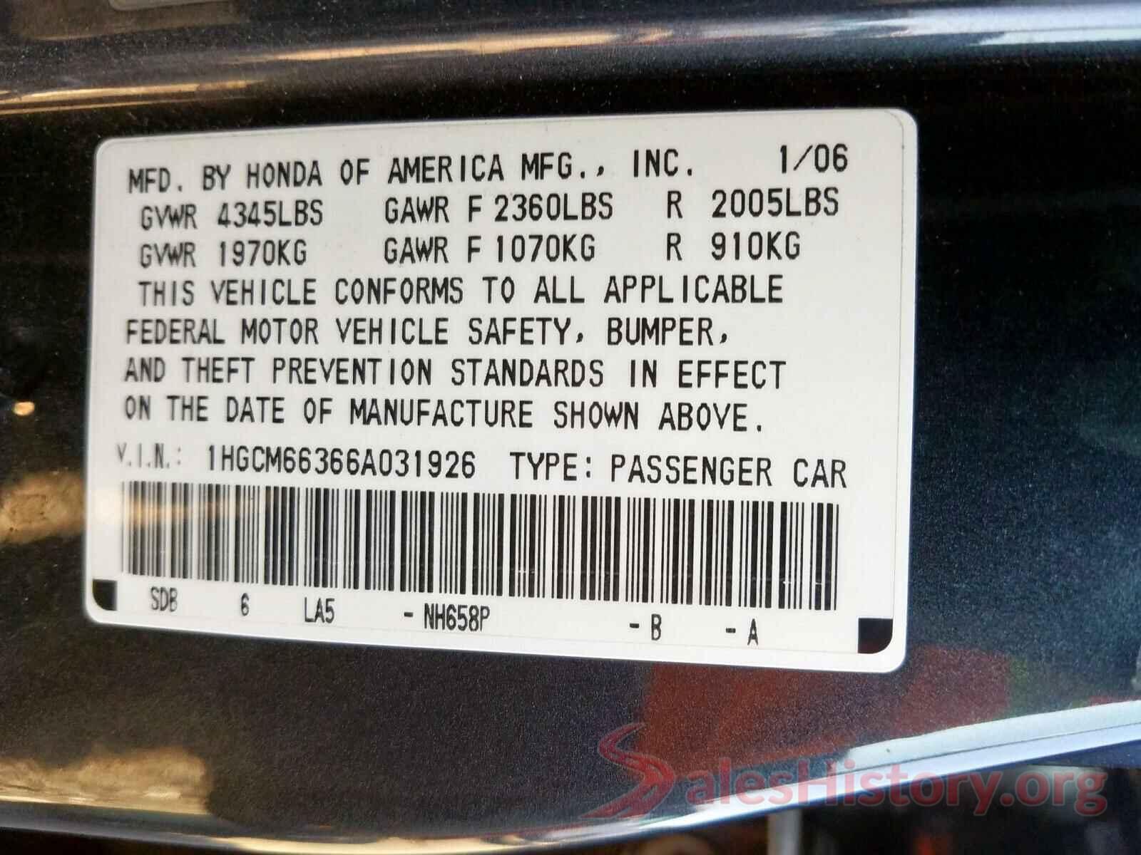 2HKRM4H35GH689127 2006 HONDA ACCORD