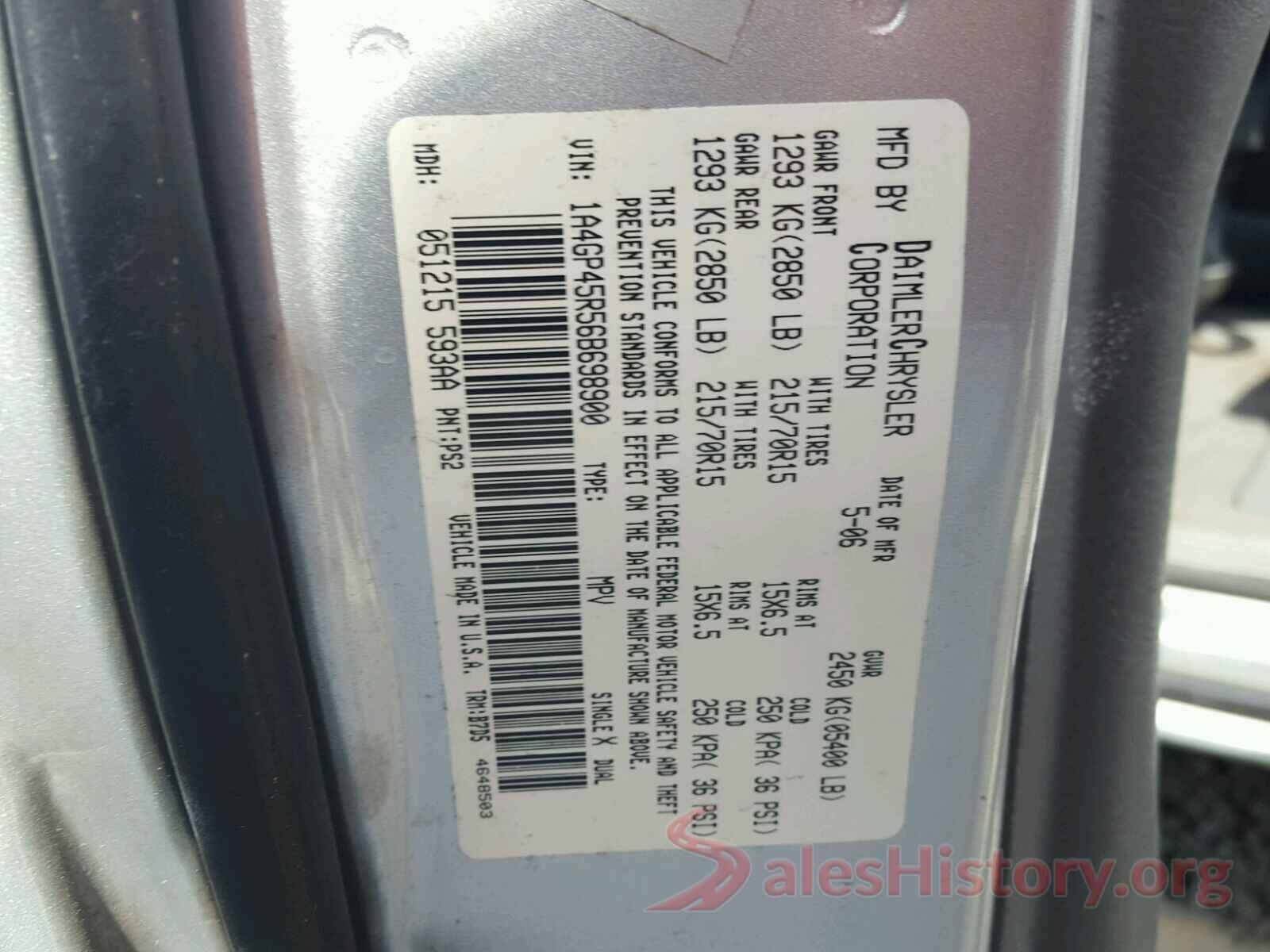 1FTEW1C51KFB58476 2006 CHRYSLER MINIVAN