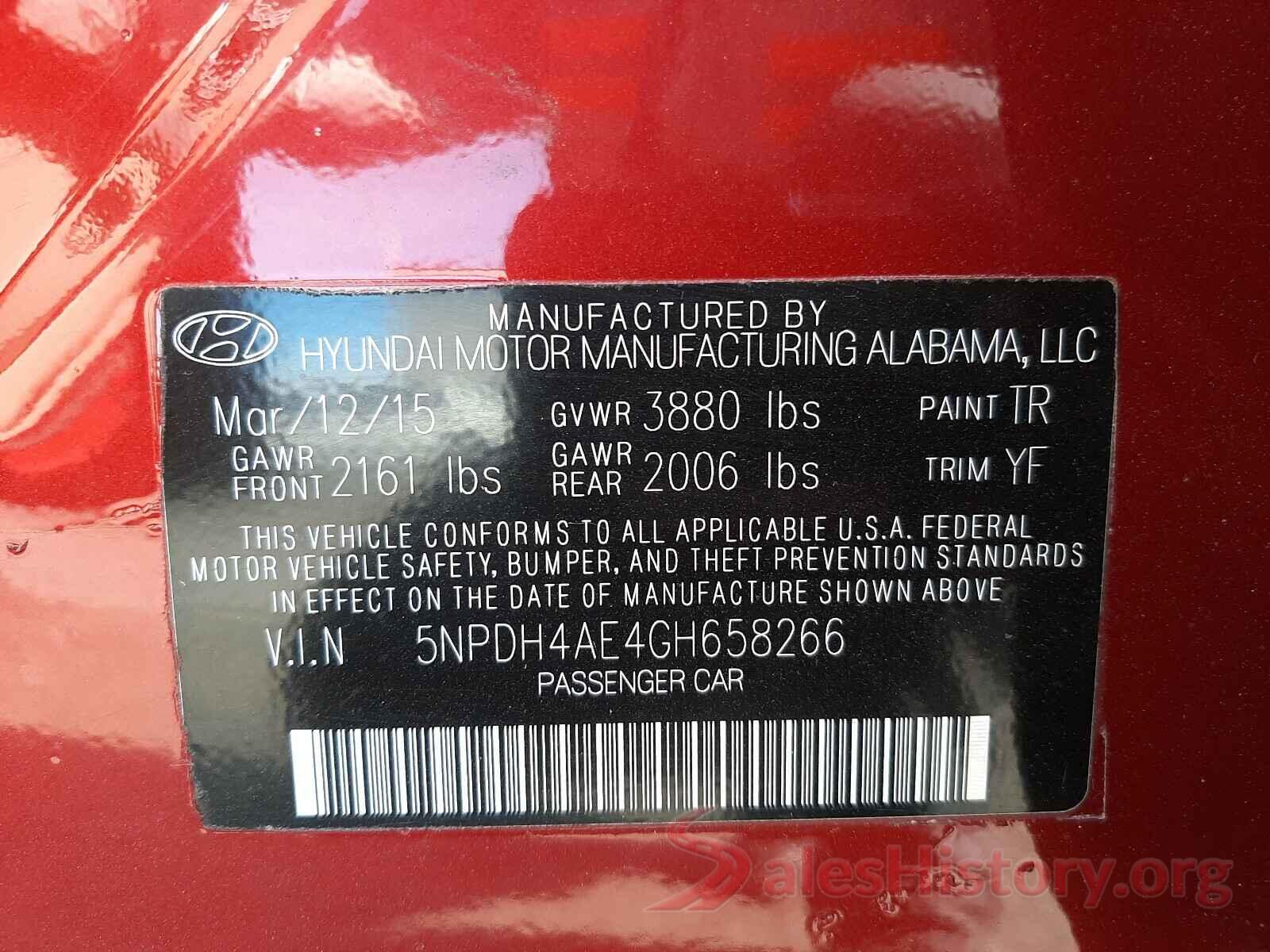 5NPDH4AE4GH658266 2016 HYUNDAI ELANTRA