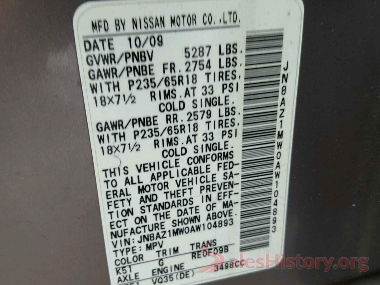 3MYDLBYV8JY322852 2010 NISSAN MURANO