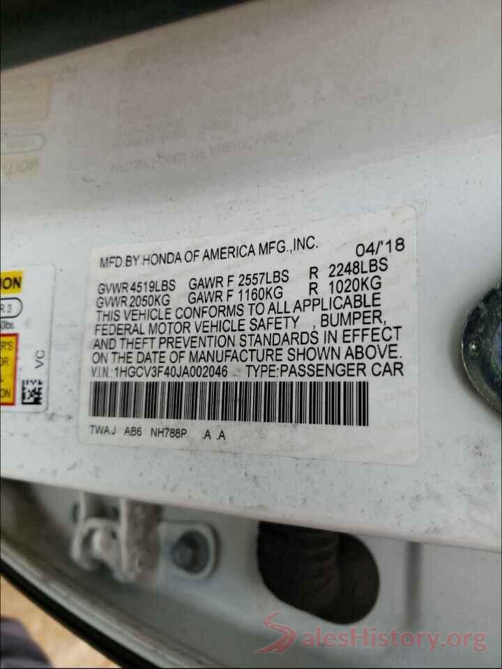 1HGCV3F40JA002046 2018 HONDA ACCORD