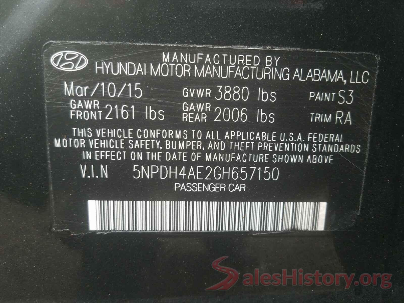 5NPDH4AE2GH657150 2016 HYUNDAI ELANTRA