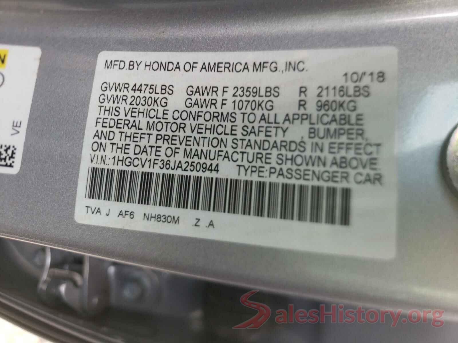 1HGCV1F36JA250944 2018 HONDA ACCORD