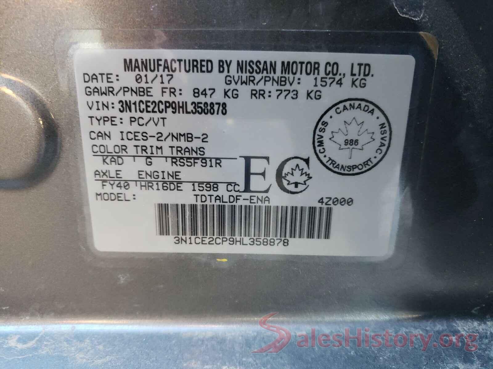 3N1CE2CP9HL358878 2017 NISSAN VERSA