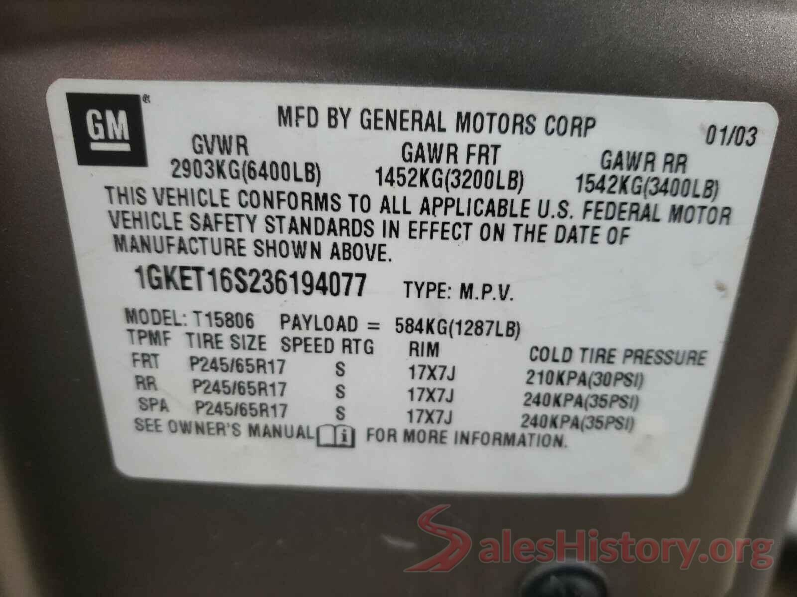 1VWAT7A39GC039480 2003 GMC ENVOY