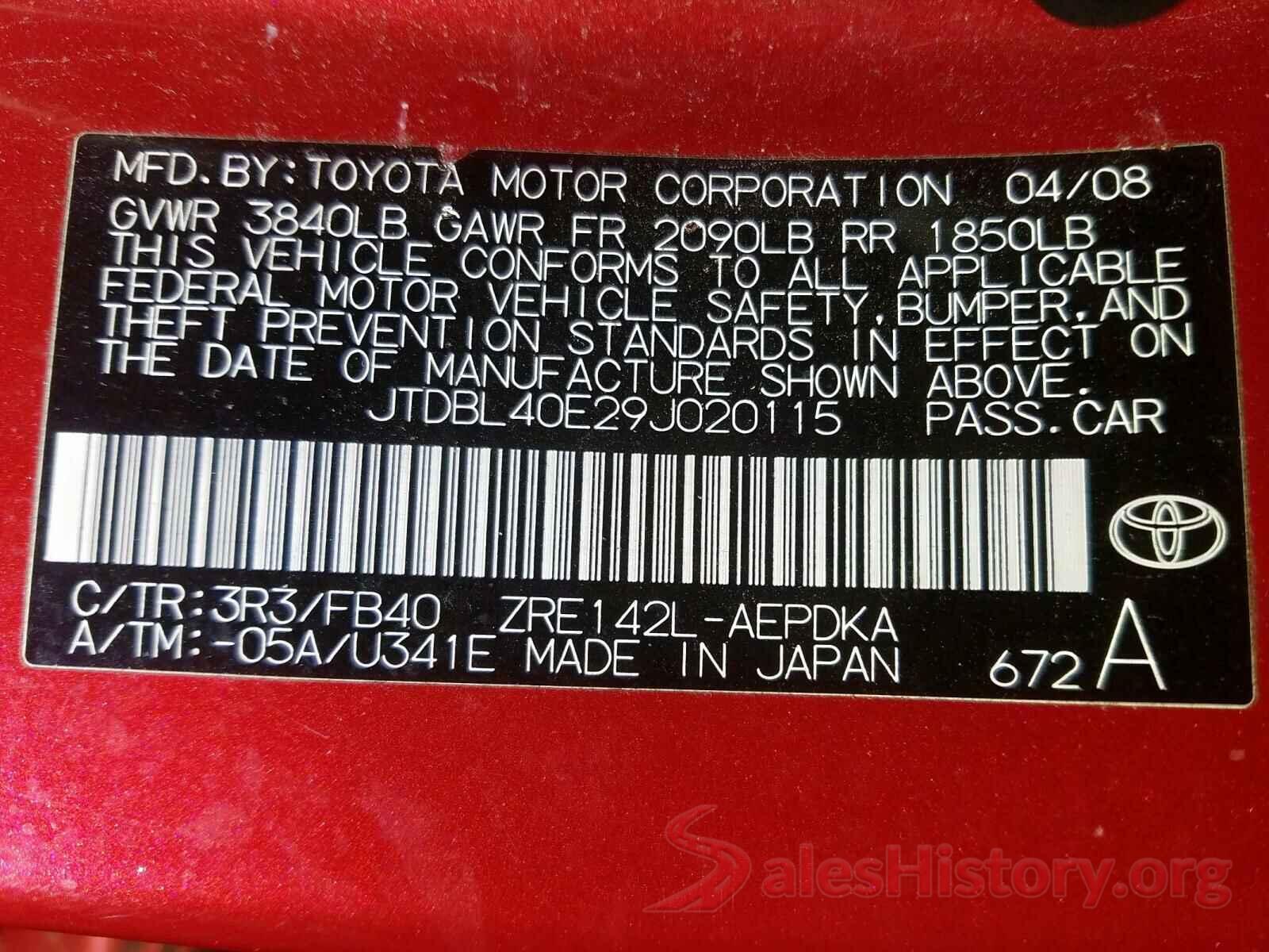 000GT4L30JG260496 2009 TOYOTA COROLLA