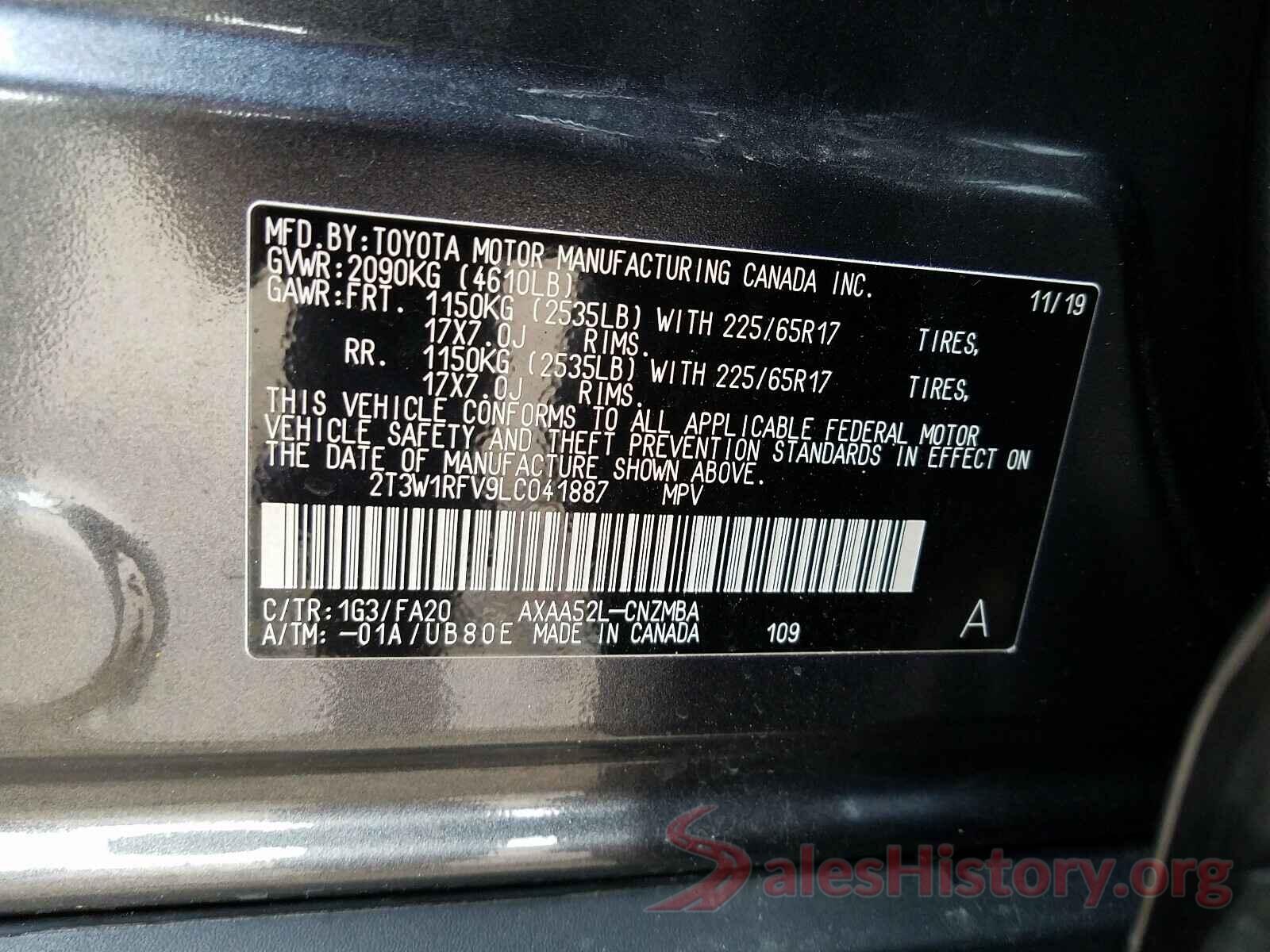 2T3W1RFV9LC041887 2020 TOYOTA RAV4