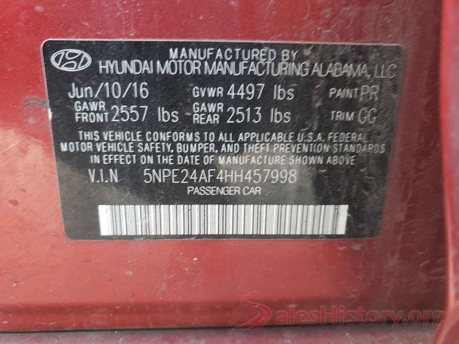 5NPE24AF4HH457998 2017 HYUNDAI SONATA